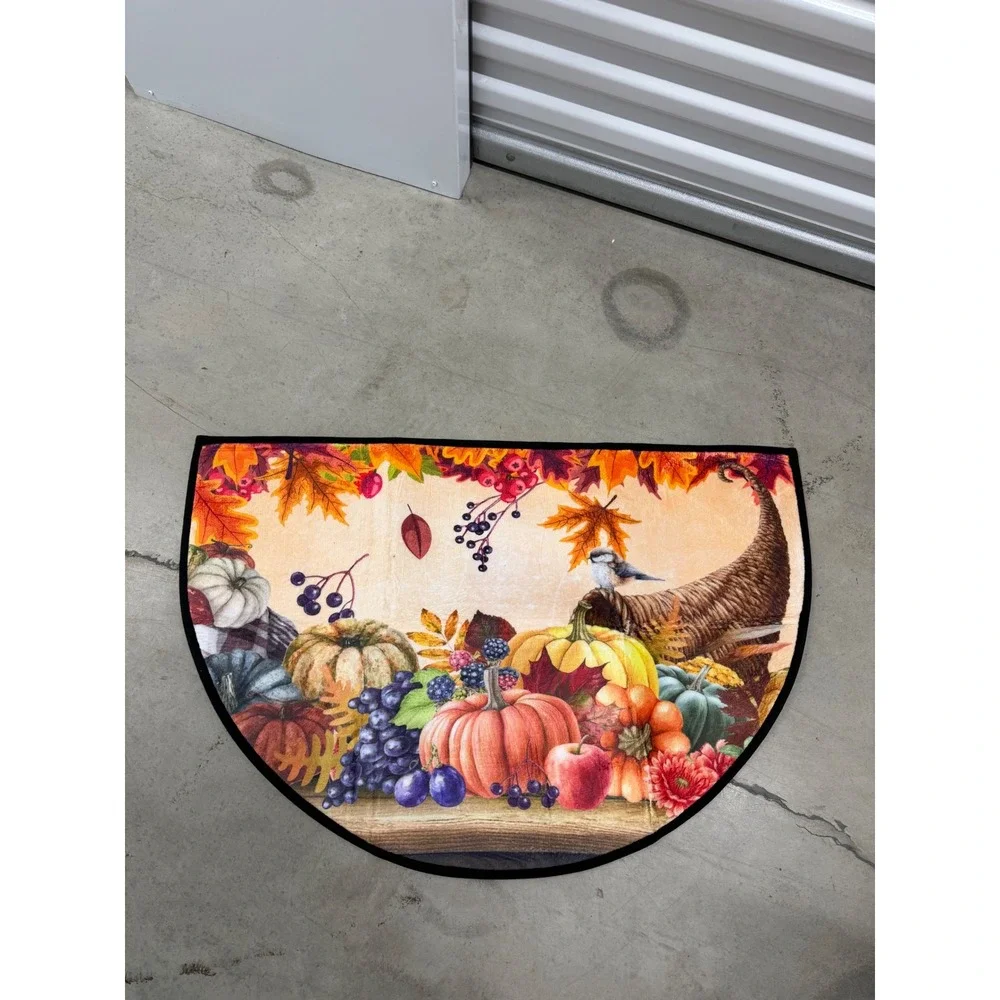 Funky Qiu Autumn Harvest Cornucopia Half Round Non-Slip Floor Mat 36×24''